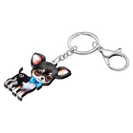 YAYAKO Acrylic Cute Chihuahua Keychain Charms Dog Lovers Gifts for Women Girls Car Key Chain Backpack Purse Accessories (Black)