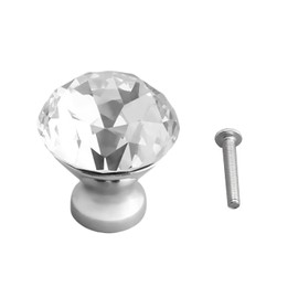 MroMax 2Pcs 30mm Faux Bling Crystal Dresser Door Pull Handle Round Plastic Diamond Knob Silver Tone