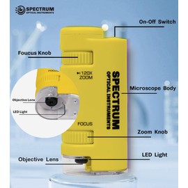 EasyMicro LED Lighted Pocket Microscope 60-120X Magnification Yellow Color
