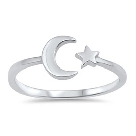 High Polish Open Moon Star Ring New .925 Sterling Silver Simple Band Size 10