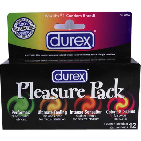 Condoms, Natural Latex Condoms, Durex Condom Pleasure Pack Assorted Condoms, 12 Count - An exciting mix of sensation and stimulation
