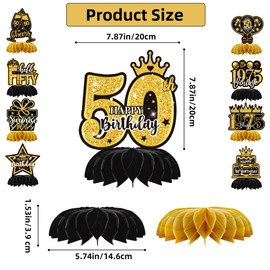 50th Birthday Decorations, 1975 Happy Birthday Party Decorations Supplies for Men Women, 50 Year Old 9 Pcs Honeycomb Centerpieces Table Black and Gold for Mother&Dad (Black Gold 50th Happy Birthday)