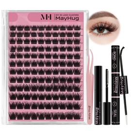 Mayhug Eyelash Extensions Set, 3D Volume Eyelash Extensions, 144 Pieces, Artificial Eyelashes Set, 10-18 mm, D Curl Eyelash Clusters Set with Eyelash Glue and Eyelash Applicator (Dramatic Set)