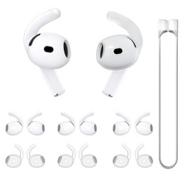 6 Pairs Ear Hooks Wingtip and Magnetic Anti-Lost Straps for AirPods 4th Generation, Replacement Silicone Wings Sport Earhooks Anti-Slip Comfortable Accessories (Translucent+White)