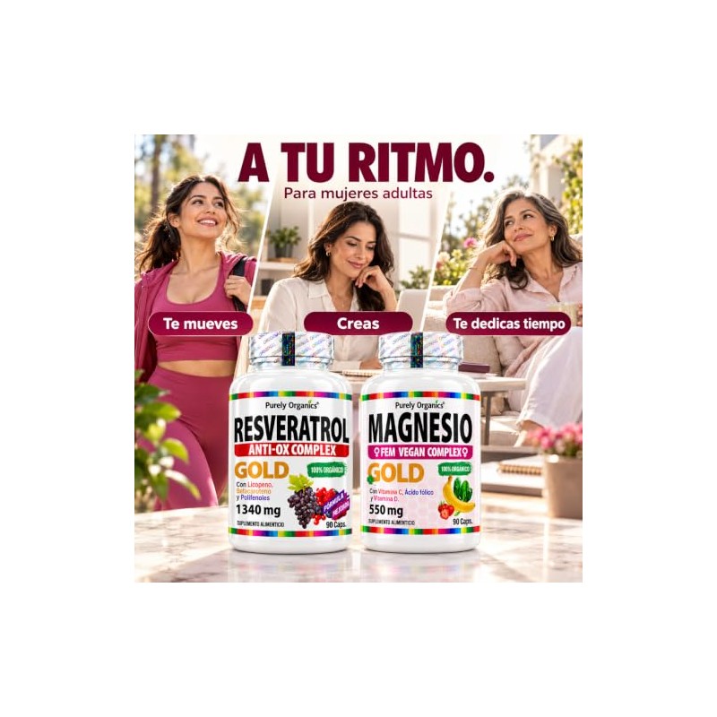 Purely Organics Resveratrol Gold + Magnesio Fem, 90 Cápsulas c/u