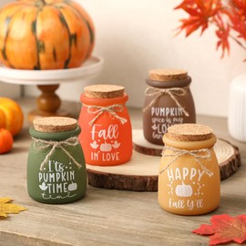 4 PCS Fall Tiered Tray Decor, Mini Color Small Jars as Fall Decorations, Decorative Containers for Autumn Home, Mini Mason Jars for Thanksgiving Table Centerpieces, Harvest Season & Holiday Display