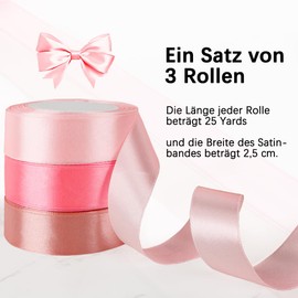 Gift Ribbon Pink 3 Colours Satin Ribbon 25 mm x 23 m Ribbon Silk Ribbon Fabric Ribbon Silk Ribbons for DIY Crafts Ribbon Decorative Ribbon for Crafts Gift Packaging Birthday Bouquet Party Decoration