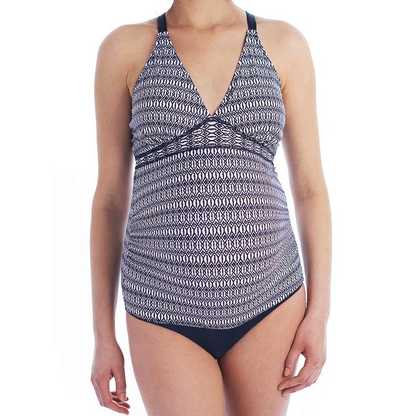 Oceanlily Traje de baño de maternidad con espalda cruzada, traje de baño de maternidad, tankini superior, Azul marino (Navy Print), L
