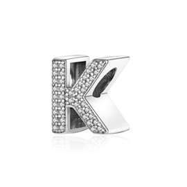 Symretie Alphabet Letter A-Z Sterling Silver Charm with Cubic Zirconia European Bracelets and Necklace, Silver