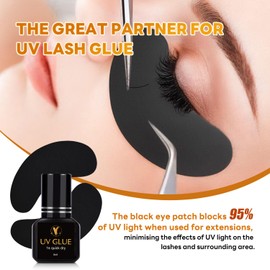 ACTROL UV Lash Glue 5ml Eyelash Extension Adhesive Eyelash Glue Kit with Black Eye Pads 20Pcs Against UV Light 1s Quick-Drying Waterproof Professional Lash Tools