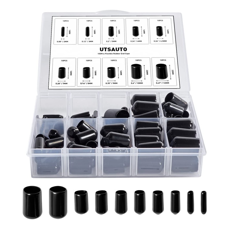 UTSAUTO 100Pcs Flexible Rubber End Caps 10 Most Popular Size