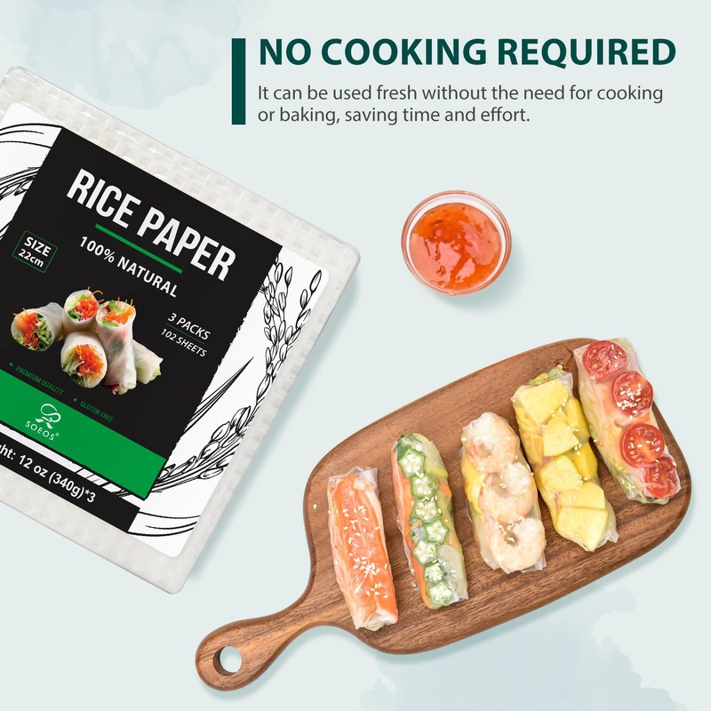 Soeos Rice Paper, White Rice Paper Wrappers, 3 Pack, 102