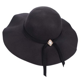 XGOPTS Women Wide Brim Cloche Fedora Floppy Hat - Lady Faux Wool Cap - Panama Hat - Bowler-Hat Black