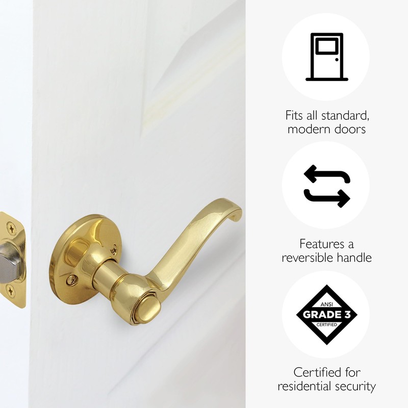 Design House Scroll Privacy Bedroom and Bathroom Door Lever, Polished