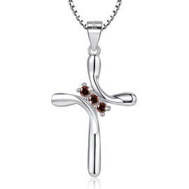 EVERU S925 Sterling Silver Cross Necklace for Women Birthstone Necklace with Cubic Zirconia 18K Gold Plated Cross Pendant Jewelry Ideal Gift Red Garnet January