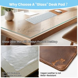 Yuzeyurun Tempered Glass Desk Pad to Protect Desk, 32" x 20" Clear Office Desk Pad for Keyboard and Computer Monitor, Glass Desk Mat for Desktop Dry Erase