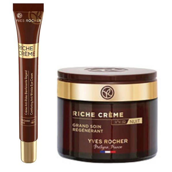 Yves Rocher Set Riche Créme: Crema Facial Nutri Extra Regeneradora Día/Noche (75 ml) + Contorno de ojos Nutri Regenerador (14 ml)