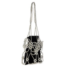 Abvokury Vintage Gothic Silver Acrylic Beaded Handbag with Black Velvet Inner Pouch for Evening Party and Wedding, Silver
