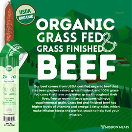 Mission Meats USDA Certified Organic Beef Sticks – Healthy Organic Snacks for Kids & Adults, Zero Sugar, Individually Wrapped Meat Sticks, 7g Protein, Non-GMO, 0.75oz (24 Count)