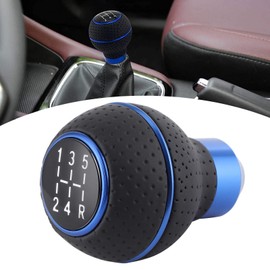 Aramox - Pomo de Palanca de Cambios de 5 Velocidades, Palanca de Cambios de Aleación de Aluminio Y Cuero para Automóviles con Transmisión Manual o Automática con 3 Adaptadores(Azul)