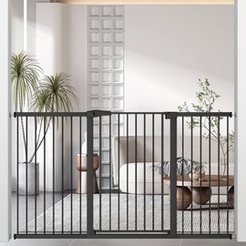 38.5" Extra Tall Pet Gate Pressure Mounted - 51.57"-54.33" Wide Walk Through Baby Gates with Door for Stairs Doorway - Puppy Doggy Dog Gates Fence Child Safety Gate