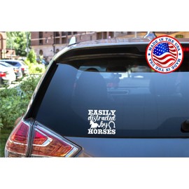 Sunset Graphics & Decals Easily Distracted by Horses Decal Vinyl Car Sticker | Cars Trucks Vans Walls Laptop Computer Mirror Skateboard Tablet | White | 5.5 inch | SGD000341