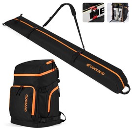 Odoland Ski Bag and Boot Bag Combo, Padded Skis Bag for Air Travel, 45L Ski Boot Bag, Fits for Skis Up to 200 CM, Black & Pink