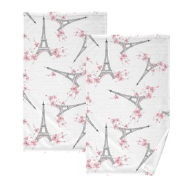 PBJCKAH Cotton Hand Towels for Bathroom Set of 2 Paris Eiffel Tower and Cherry Blossom Vintage Seamless Absorbent Soft Decorative Face Towels for Guest Gym Hotel Sports 16x28 in Towel