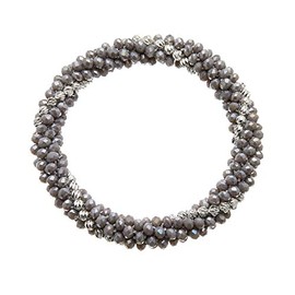 Bello London Beaded Stretch Bracelet with grey glass rondelle and silver beads - Rae G06