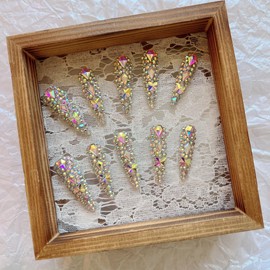 NAIL ANGEL 10PCS/SET Glamorous Handmade Press On Nails Full AB Rhinestones and Gems French Style Long Point Nails Party Nails XXL Artifical Tips ZJ21 (ZJ21, M)
