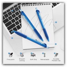 Glamza Ballpoint Pens 0.7mm Blue Ink – Retractable Writing Pens Multipack Bulk x200 (Model IJ300)