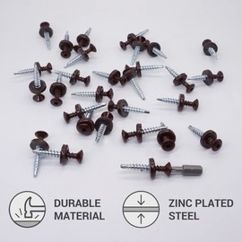 (Pack of 30) Metal Roofing Screws Torx 3/16" x 1-3/8" (4.8 x 35 mm) Painted Self-Drilling Screws with EPDM Washers, Tapping Screw, Chocolate Brown RAL 8017