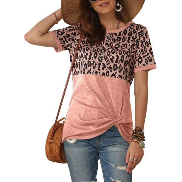 Bunanphy Summer Tops for Women Leopard Twist Knot Front Short