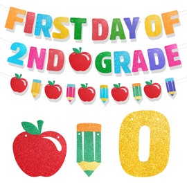 HOWAF First Day of 2nd Grade Banner, Glitter Back to School Decorations Garland Banner First Day of School Party Decoration for Preschool Kindergarten Classroom Party Supplies