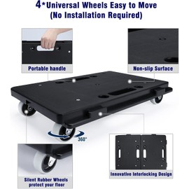 Nellyke Furniture Dolly, 2 Pack Small Flat Moving Dolly, Furniture Movers with 4 Wheels, 500Lbs Capacity, Connectable and Portable Dollies for Heavy Appliance, Black