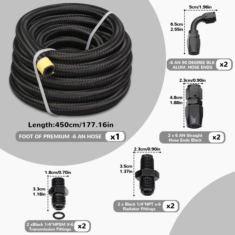 Automatic Transmission Cooler Line Kit Fit 4L80E 6AN Nylon Steel
