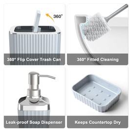 Umimile Grey Bathroom Accessories Set, 9-Piece Bathroom Set with Toothbrush Holder, Toothbrush Cup, Soap Dispenser, Soap Dish, Vanity Tray, Toilet Brush Holder, Qtip Holder and Trash Can