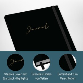 Trendstuff by Häfft Bullet Journal Dotted A5 with Elastic Band (Black Edition), 156 Pages, Dotted Notebook, Diary, Sustainable and Climate Neutral