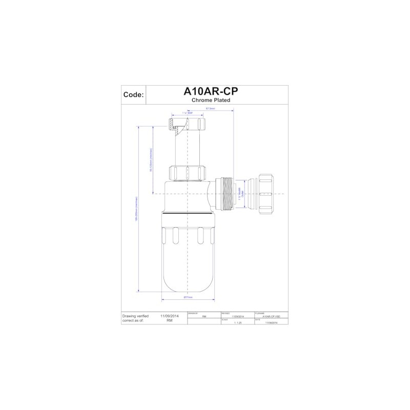 McAlpine A10AR-CP Chrome Plated Plastic Resealing Adjustable Inlet Bottle Trap-1.25