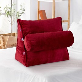 Cheer Collection Reading Wedge Pillow for Couch & Bed with Adjustable Neck Pillow - Machine Washable, Maroon