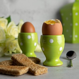 City to Cottage Ceramic Egg Cup Holder Set of 2, Soft Boiled Egg Cups, Hard Boiled Eggs Stand Holders, Breakfast Cooking Kitchen Egg Serving Cup, Handcrafted Egg Cup (Green Polka Dot)