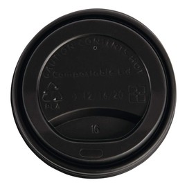 Fiesta Green Coffee Cup Lids 340 ml / 12 oz (Pack of 50), Black, Material: CPLA, Size: 17(H)x93(Dia)mm, Suitable for Temperatures Up To 100°C, BS EN13432 Certified, DS055