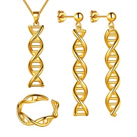beautlace - Juego de collar y arete de bisutería de doble hélice de ADN de doble hélice, joyería chapada en plata y oro de 18 quilates/negro para mujeres y