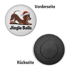 Dachshund with Christmas Hat - Jingle Balls Magnet Round Magnet with Funny Illustration of a Dachshund in Christmas Theme with Santa Hat