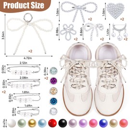 Odiwellan Silver Charms for Socks, Shoe Charms for Sneakers, Bling Pearl Brooch Pins, Buttons, and Charms for Junk Socks; Stylish Shoe Pins for Women’s Sneakers, Socks, Clothes, and Hat Decoration