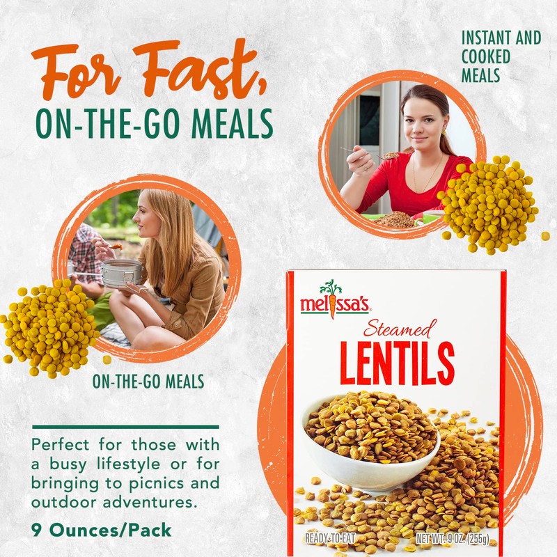 Melissa's Steamed Lentils, Pre-Cooked and Ready to Eat Lentils, Non-GMO