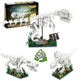 Dinosaur Fossil Building Blocks Set, 447PCS 3D Skeleton Model Kit - 3 in 1 Creator Set - (T-Rex/Triceratops/Mosasaurus), Jungle Scene STEM Construction Toy, Birthday Gift for Boys Girls Kids 8-12