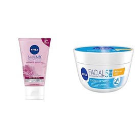 NIVEA Gel Limpiador Facial Agua De Rosas (150 ml), Remueve Maquillaje a Prueba de Agua  Crema Facial Hidratante 5 En 1 Cuidado Nutritivo (200 ml),... 