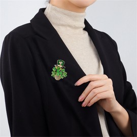 coadipress St. Patrick's Day Brooch Pin for Women Dainty Rhinestone Green Clover Leaf Shamrock Hat Brooch Lucky Decor Accessories St Patrick's Day Irish Holiday Fashion Jewelry (Shamrock Hat)