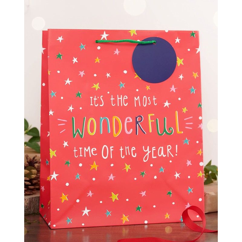 UK Greetings Multipack of 6 Medium/Large Christmas Giftbags - Bright